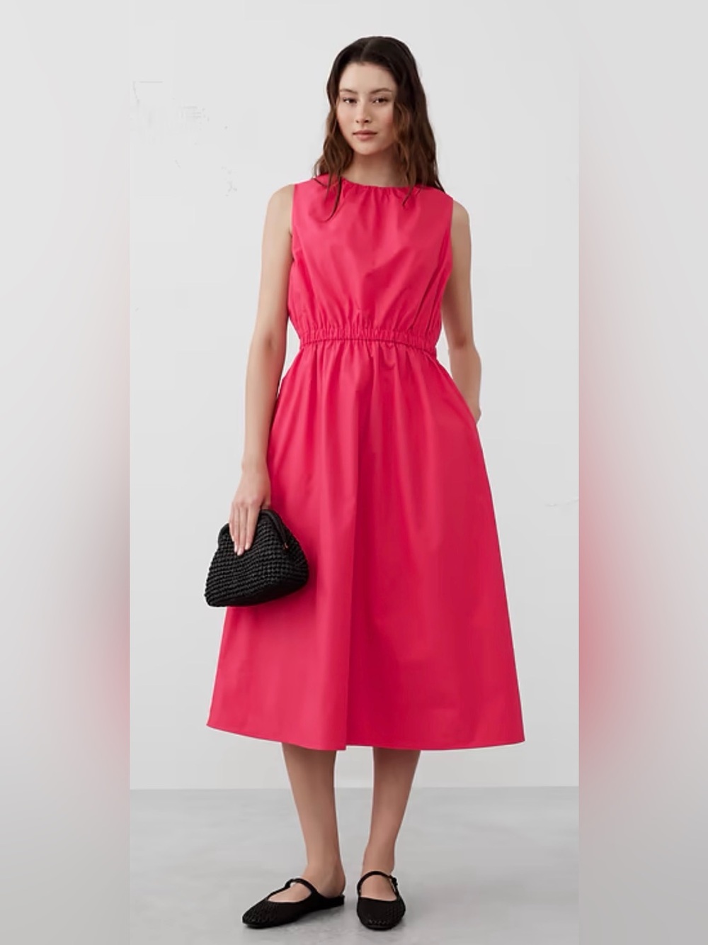 NWOT Banana Republic Pink Midi Dress with Gathered Waist